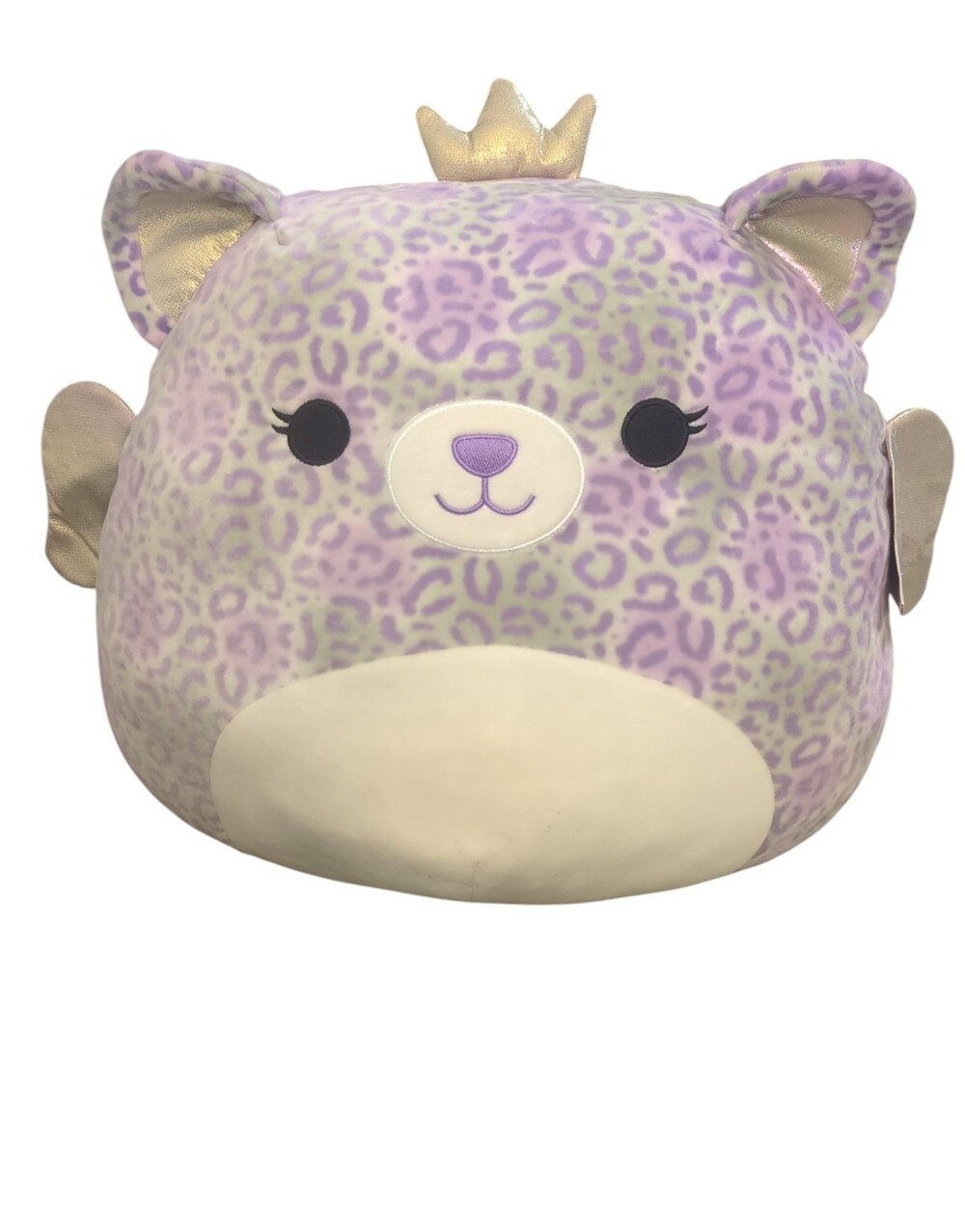 Squishmallows Purple Leopard Plush with Gold Crown and Cream Belly